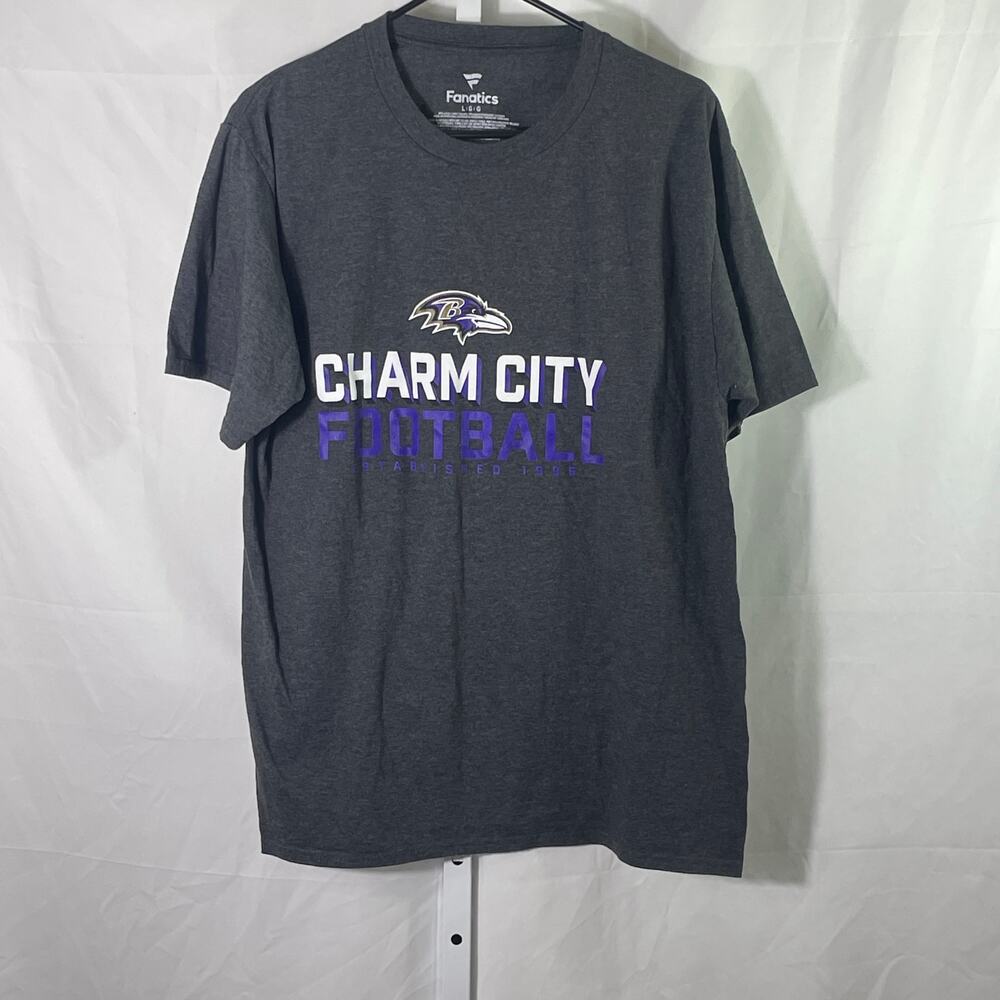 Fanatics Baltimore Ravens Charm City Football T-shirt - Mens Size L - Gray